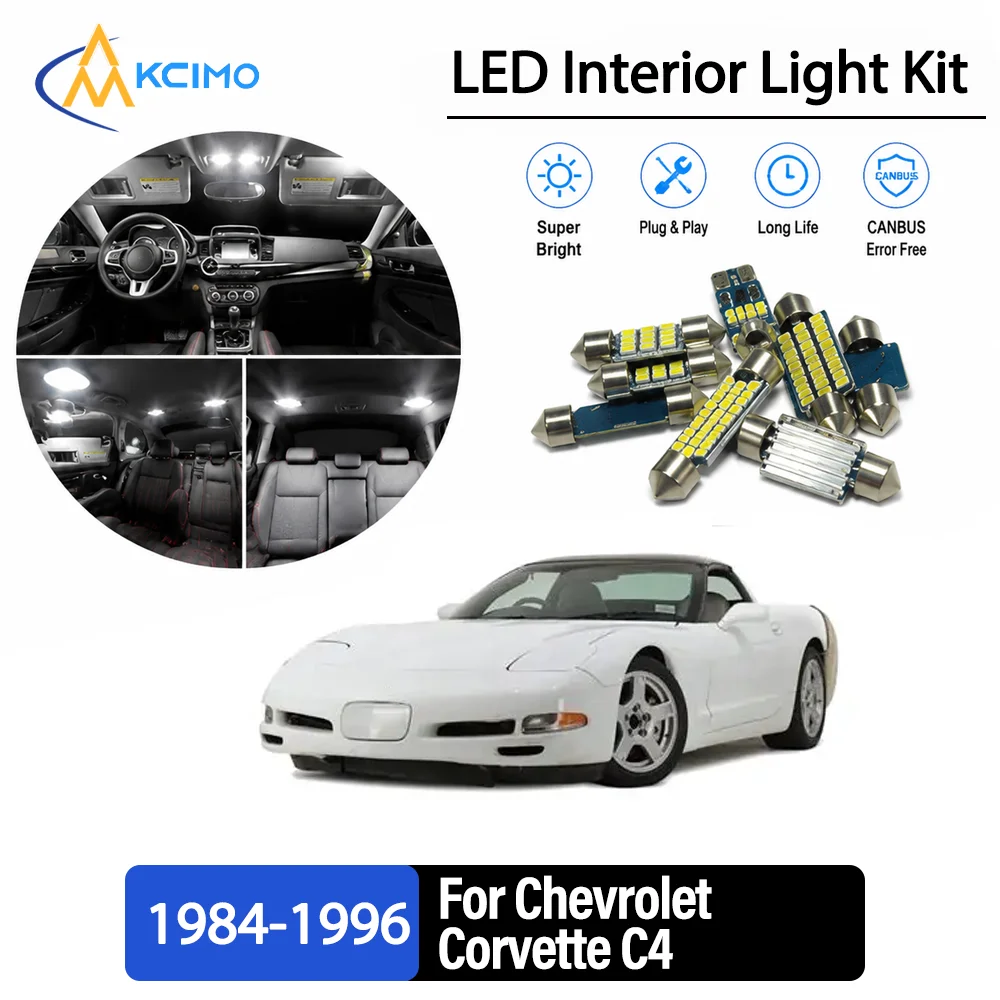 Kit de remodélisation des ampoules LED intérieures pour Chevrolet Corvette C4 1984-1996, ampoules LED intérieures de qualité supérieure sans fil à éclairage continu, lampes de rénovation de la cabine