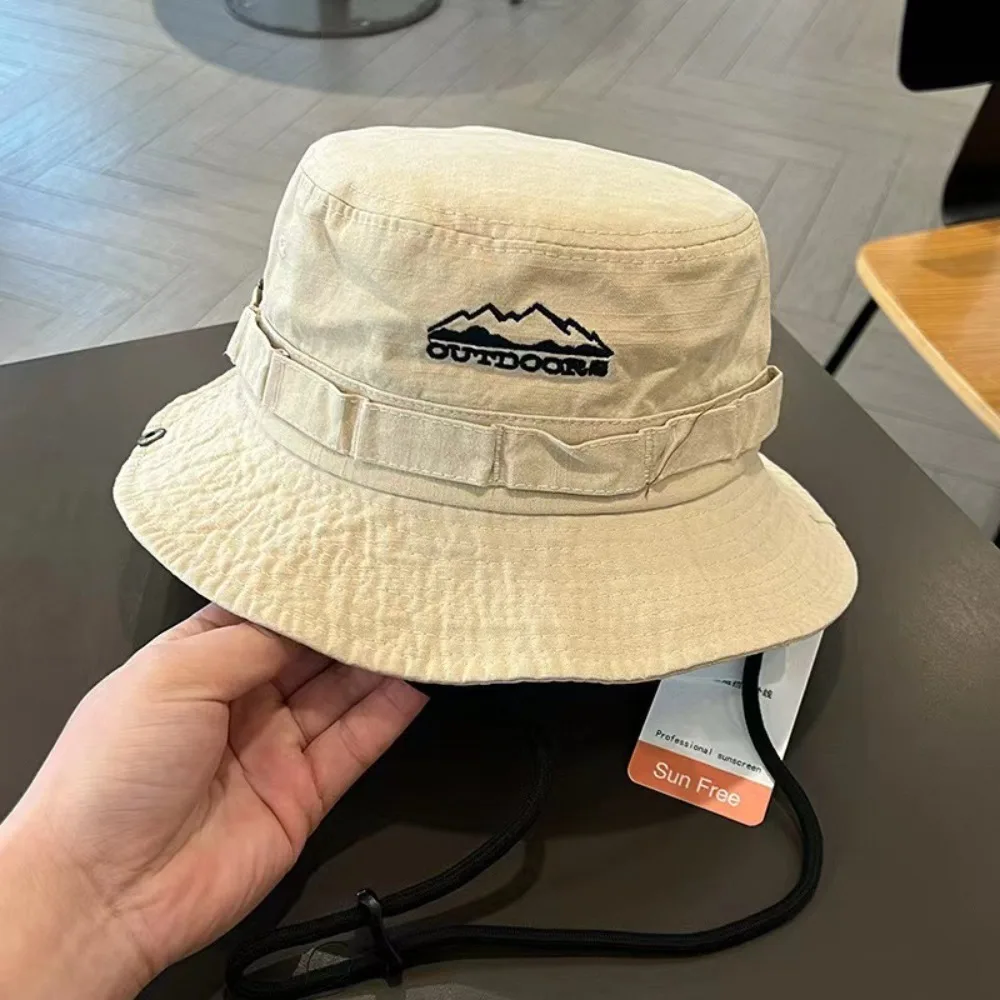 Fashion Mountain Range Embroidery Fisherman Hat Unisex Sun Protection Sunscreen Hats Solid Color Bucket Hat Camping