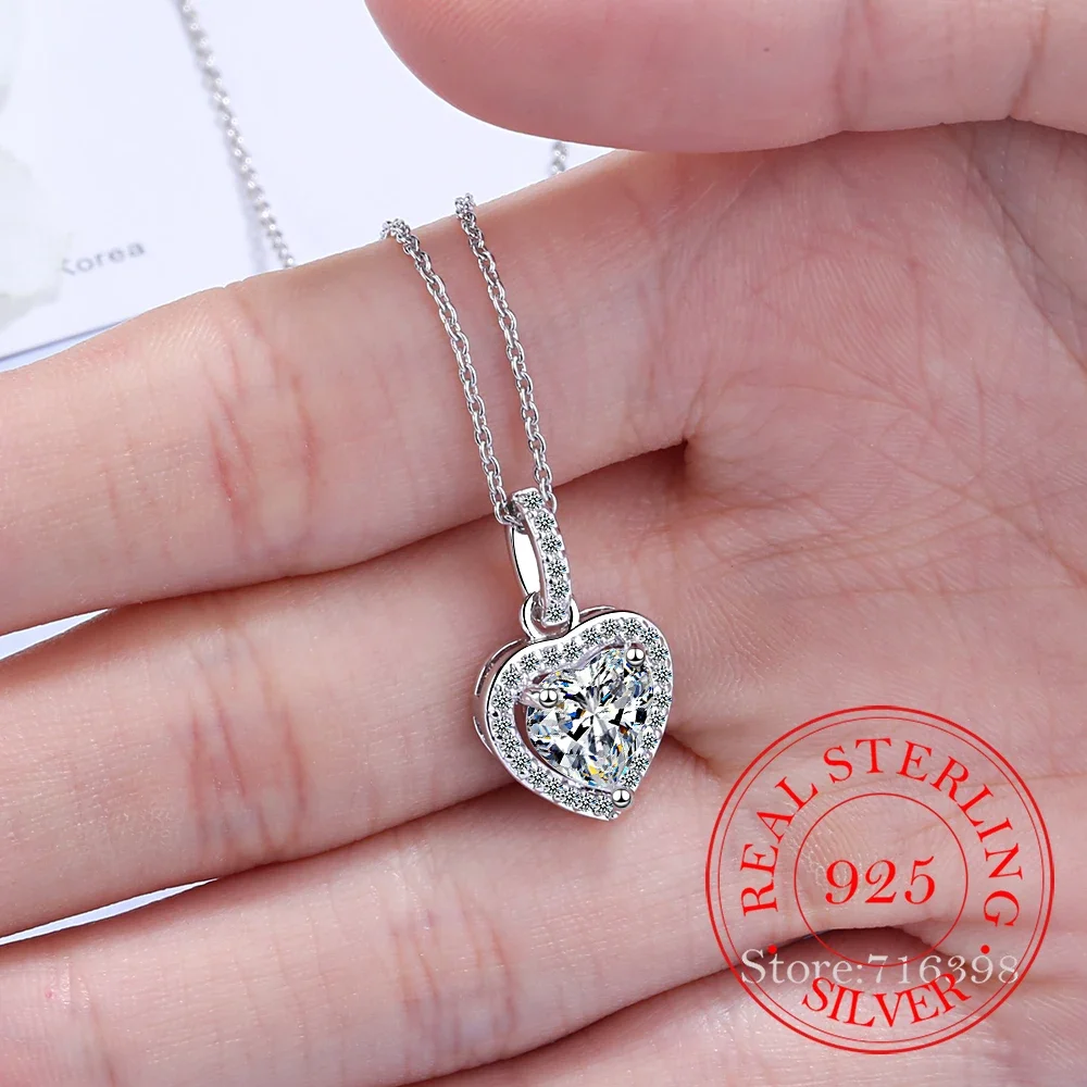 Top Quality 925 Sterling Silver Forever Love Heart Big Single Cz Charm Pendant Necklace Dainty Jewelry for Women Lady Valentine