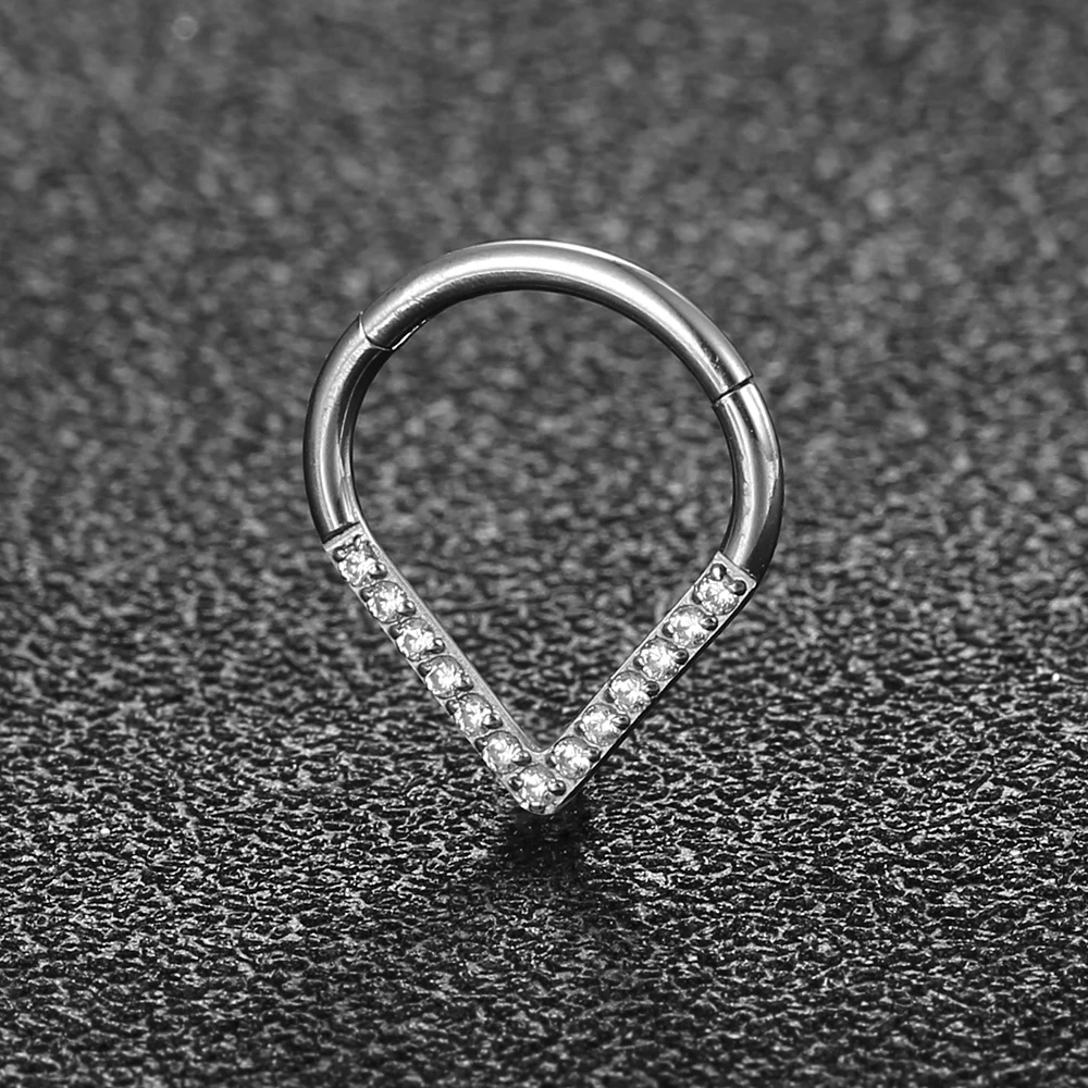 Heart Hinged Nose Ring Hoop in Titanium