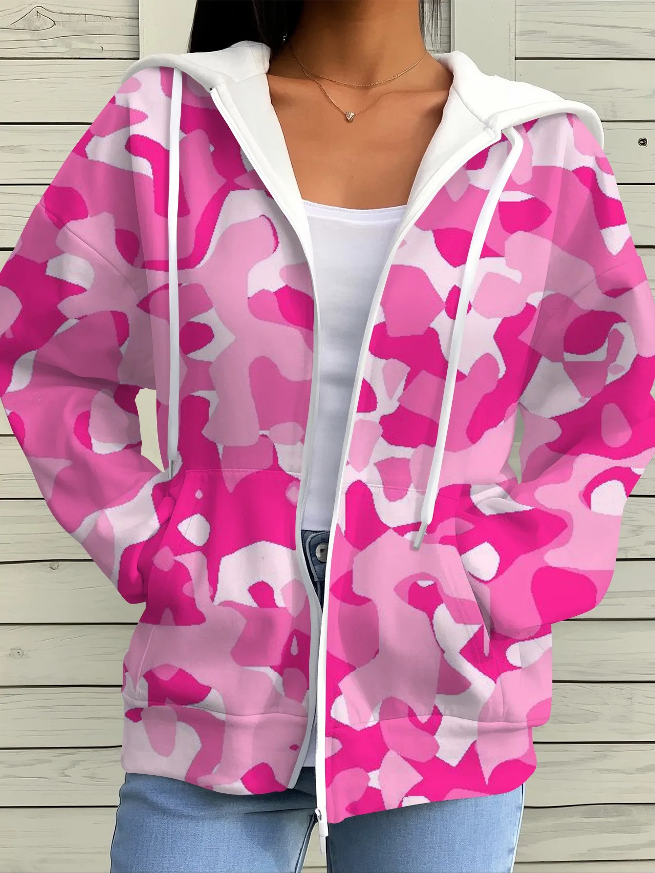 Autumn and Winter Women's Zipper Sweater Jacket with 3D Printing Warm Casual Fashionable Streetwear