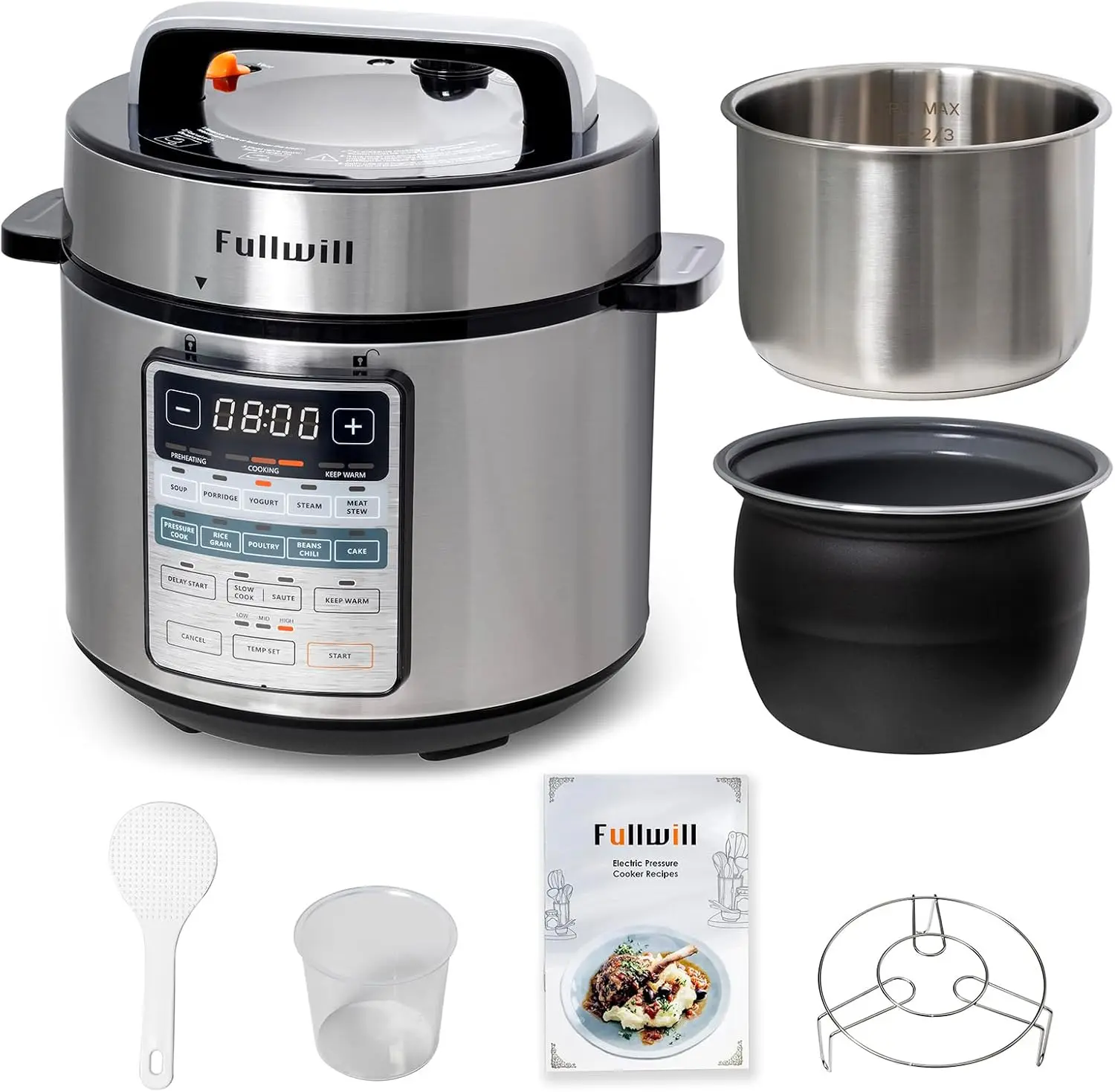 

Electric Pressure Cooker 6QT Dual Pots, 12 in 1 MultiFunction Cooker with 304 Stainless Steel & Ceramic Pots, Pressure Cook, Sou