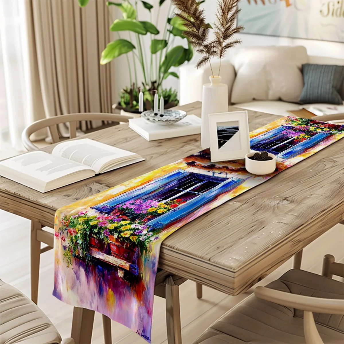 decorations table runner Window Box Flowers Floral Impasto Style Table Flag Kitchen Dining Gift,Holiday Decorations,Room Decor,S