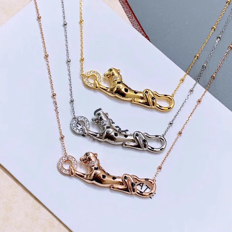 Popular boutique accessories S925 pure silver gold leopard necklace fashionable leopard women's collarbone chain