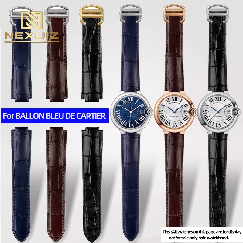 Leather Watch Band For  BALLON BLEU DE CARTIER W69016Z4 Watchstrap  Convex Joint Bracelet 18mm 20mm 22mm Black Brown Blue