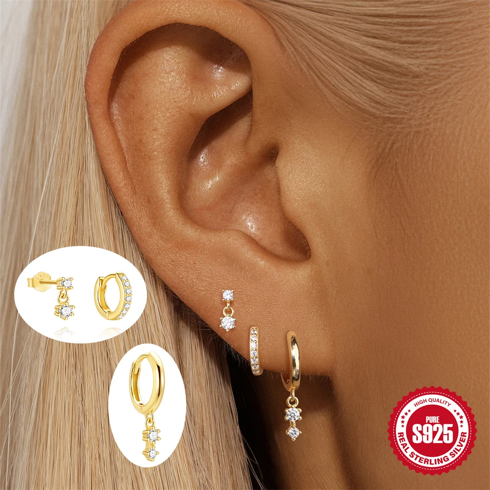 

BOAKO 925 Sterling Silver Geometric Tassel Circle Hoop Piercing Earrings for Women Daily DIY Small Hoop Earring Fine Jewelry