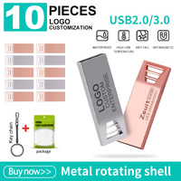 Zsuit 10PCS USB Flash Drive 16GB 32GB 64GB Pen Drive 3.0/2.0 Memory Stick 128GB Waterproof Cle custom USB Metal Pendrive Storage