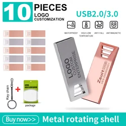 Zsuit 10PCS USB Flash Drive 16GB 32GB 64GB Pen Drive 3.0/2.0 Memory Stick 128GB Waterproof Cle custom USB Metal Pendrive Storage