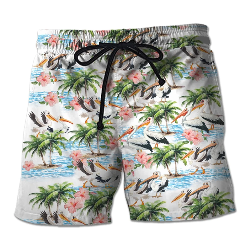 Pelican Graphic Beach Shorts para homens, calças curtas de férias havaianas fofas, surfe Bird Beach Shorts, roupas Pelecanidae Bermudas