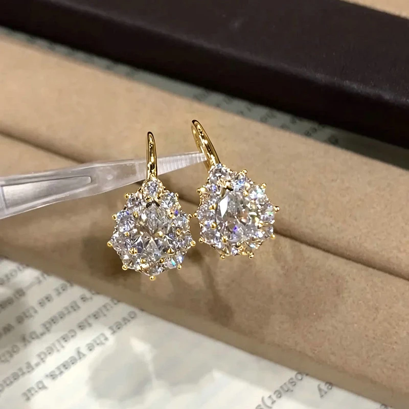 Lnngy Sparkling 6x8mm Pear Cut Moissanite Hoop Earrings For Women 14K Gold Filled U-shaped Earring 2026 Trend Jewelry Gift