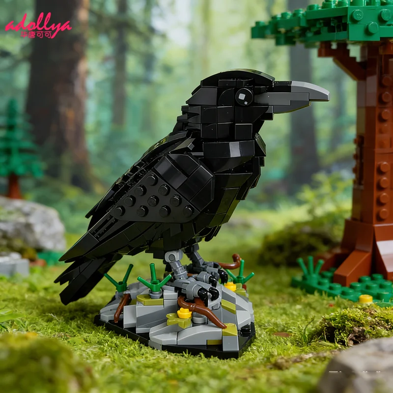 Adollya MOC Ideas, Cuervo Inteligente, Pájaro Negro, Adorno para el Hogar, 359 Piezas, Bloques de Construcción, Kits de Juguetes, Regalos