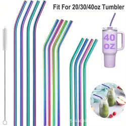Stainless Steel Reusable Color Straw 21cm 26cm 30cm Suitable For 20oz 30oz 40oz Capacity Cup With Brush
