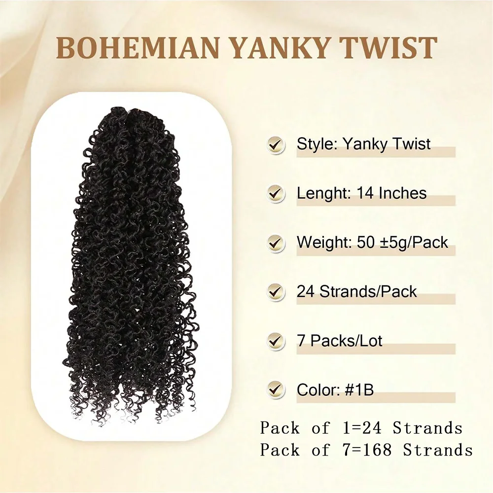 Yanky twist crochet cheveux 8/10/12/14 pouces 1/7Pack naturel noir pré-torsadé moelleux printemps torsion bouclés crochet cheveux synthétiques