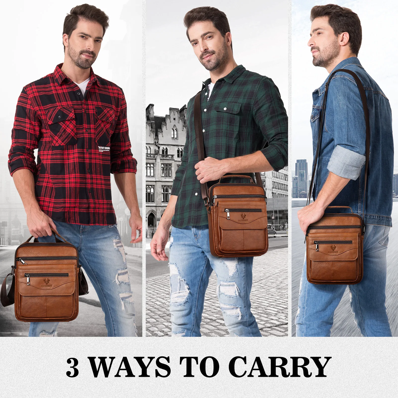 Casual Men\'s Shoulder Bags Genuine Leather Business Male Small Messenger Bag Multifunctional Travel Sling Crossbody Bags