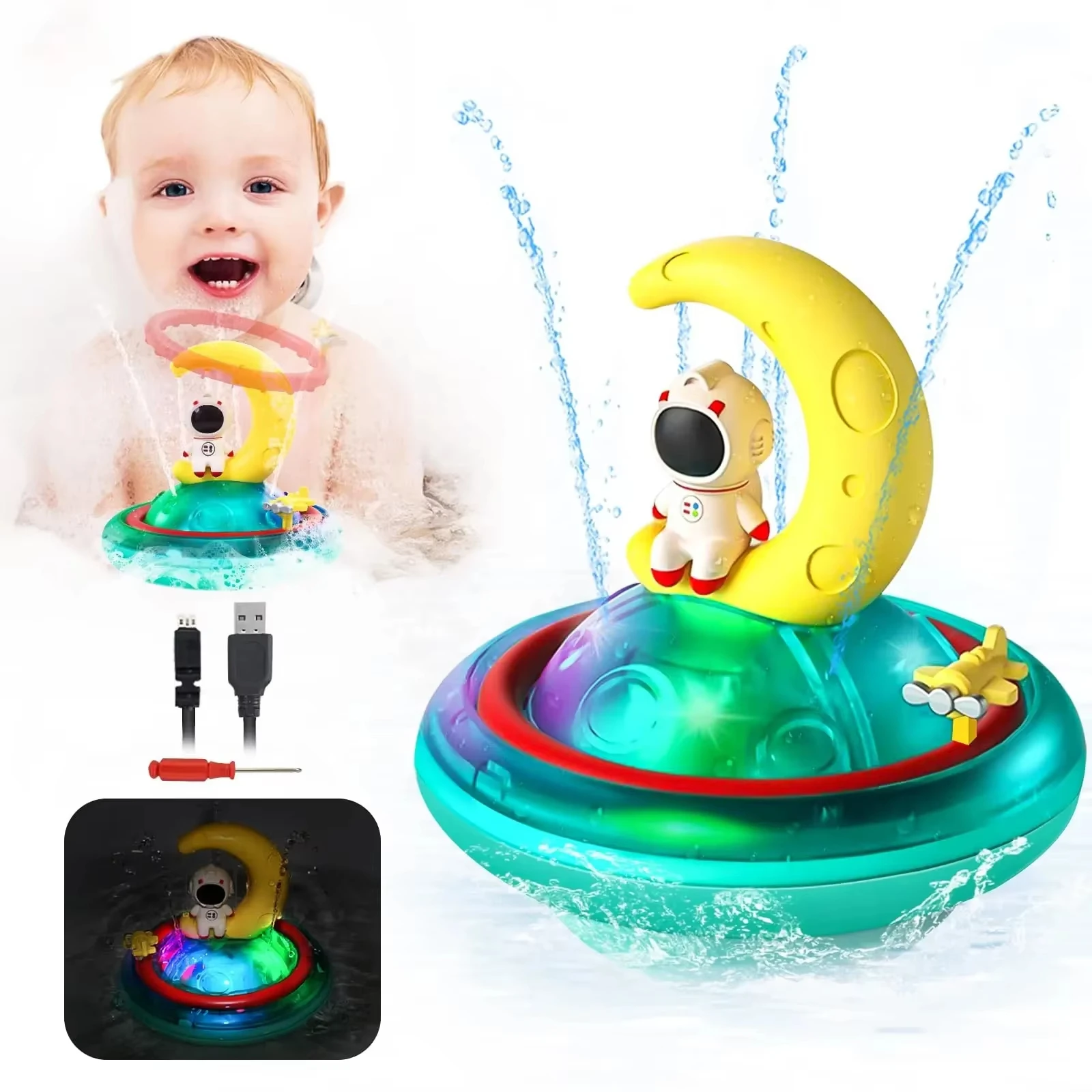 Amphibious Bath Toy for Kids Lunar Astronaut Water Spray Ball - Bathroom Fun Educational Playtime