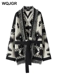 WQJGR Cashmere Cardigan Sweater Women Tassels Knit Jacquard Coat Winter High Quality Female Clothing Full Sleeve Tops