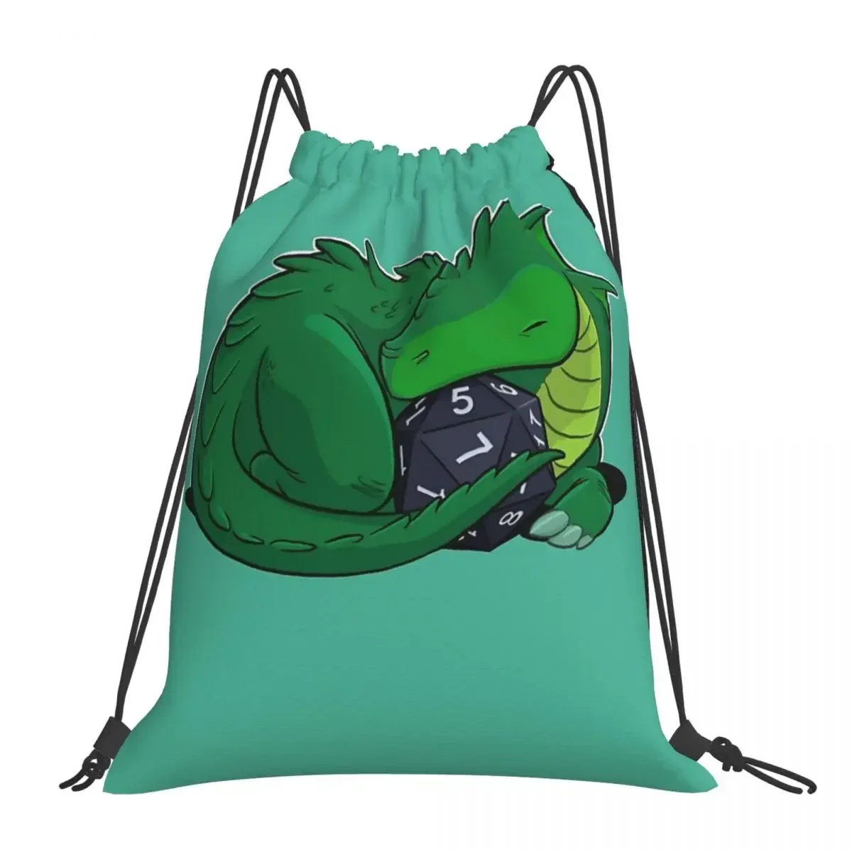 

D20 Green Dragon Backpacks Fashion Portable Drawstring Bags Drawstring Bundle Pocket Sports Bag BookBag For Travel Students