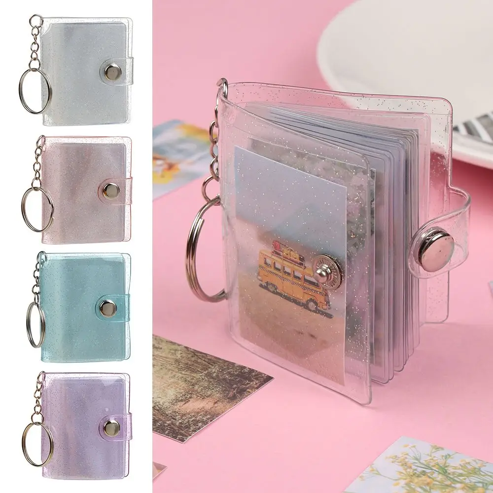 2-inch Holder Pockets Solid Color DIY Mini Photo Album Keychain Portable Certificate Photo Storage Portable Key Ring