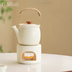 Cream Yellow Teapot Tea Brewer Set Stove Candle Heating Ceramic Warm Tea Warm Roasted Tea Stove