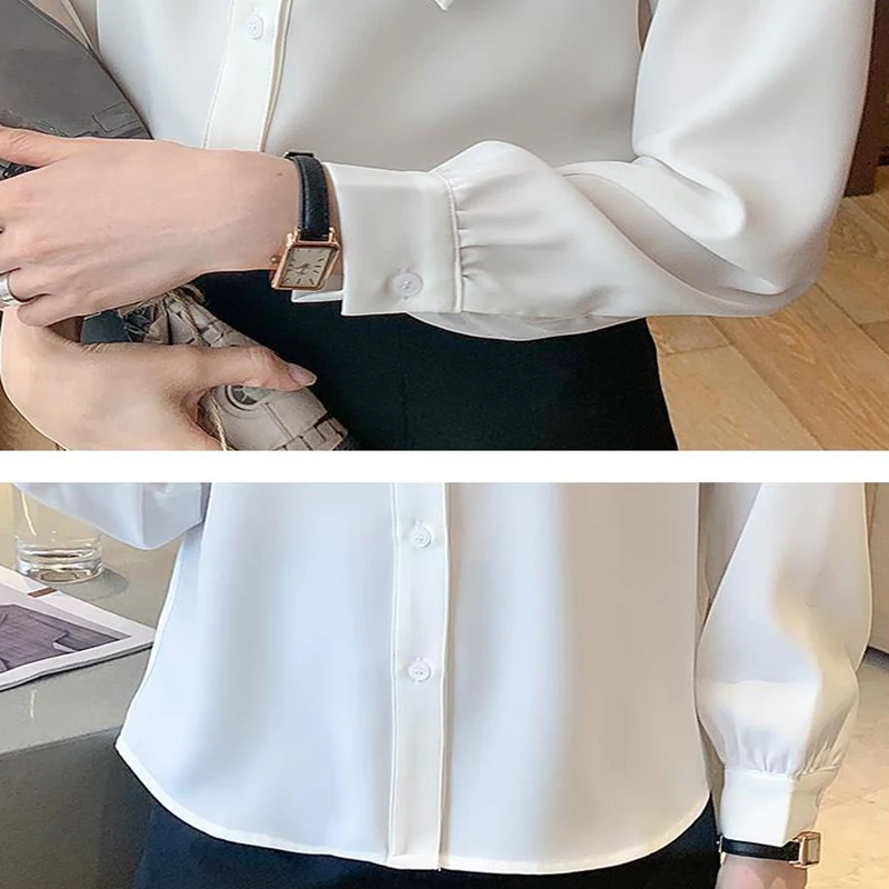 Fashion Bow Collar Long Sleeve Shirts Women Solid Ins Vintage Classic Formal Business Chiffon Workwear Mujer Blusas New Arrival