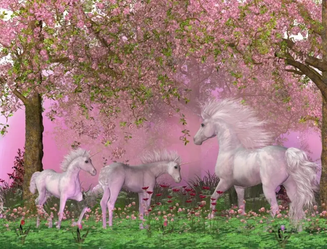 Custom Wallpaper photos green forest rainbow lawn white horse children's room background wall Mural home decoration 3d Wallpaper