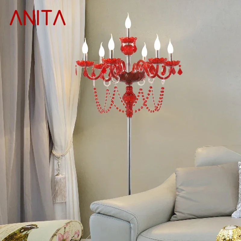 

ANITA European Red Style Crystal Floor Lamp Luxurious Hotel Ballroom Wedding Candle Decoration Lamp Living Room Bedroom Villa