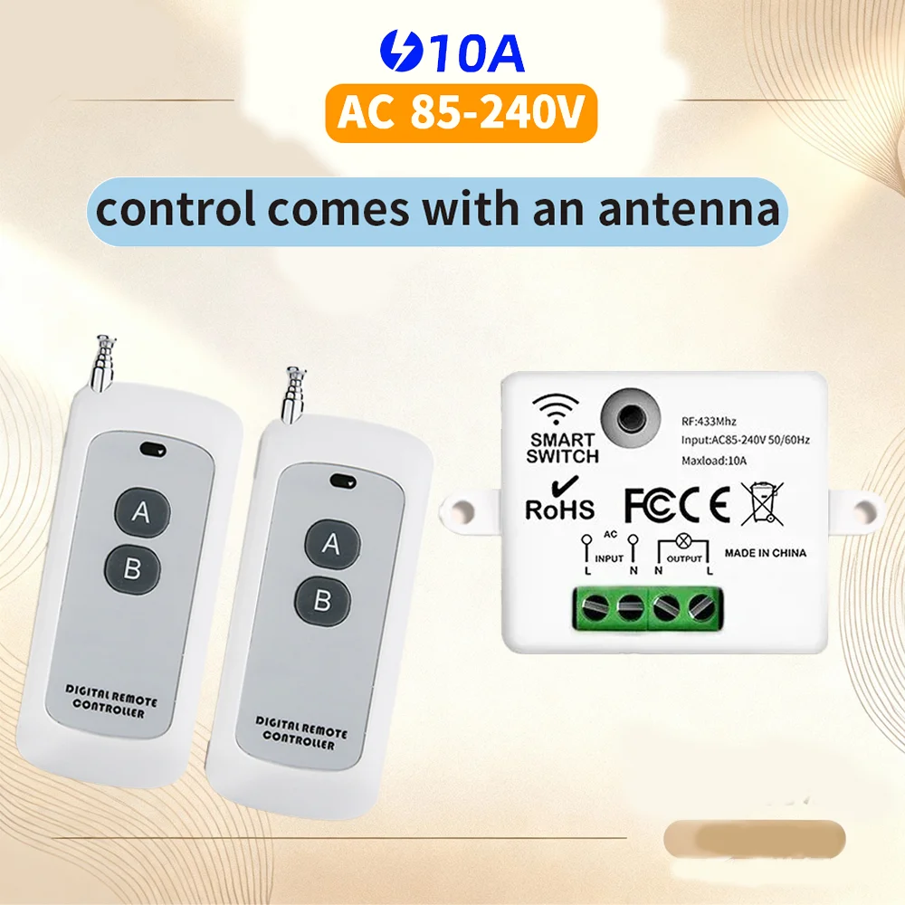 

RF433Mhz interruptor inalámbrico AC 85-265V receptor de relé para el hogar luz Led código de aprendizaje remoto blanco EV1527 co