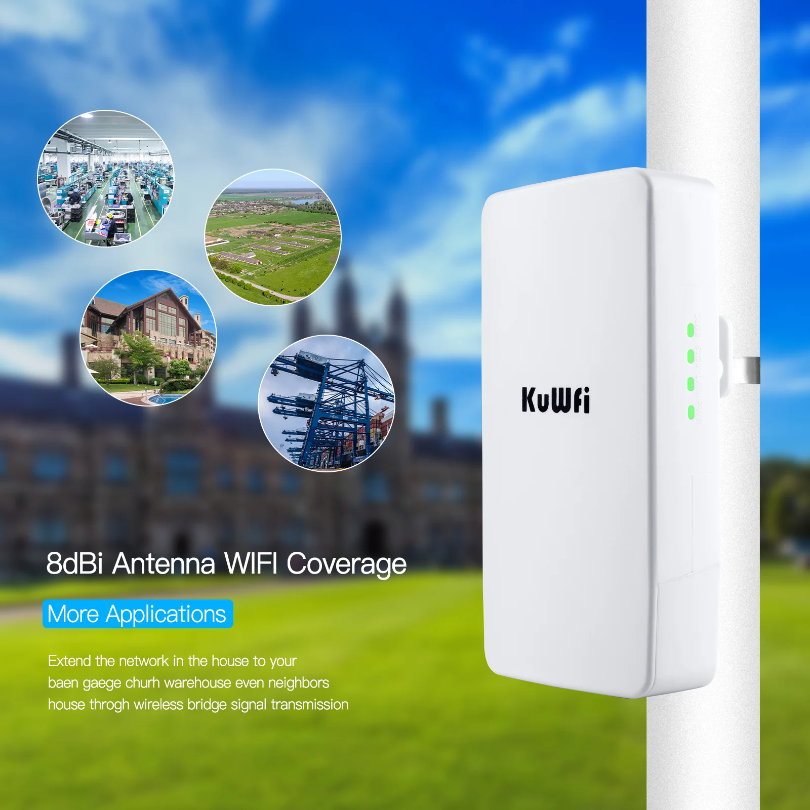 KuWFi 300Mbps Punto de Acceso Exterior,Puente/CPE Inalámbrico Interior y Exterior Repelente WiFi Exterior Soporte de Solución de Distancia de Transmisión de 1 km para PTP, Aplicación PTMP