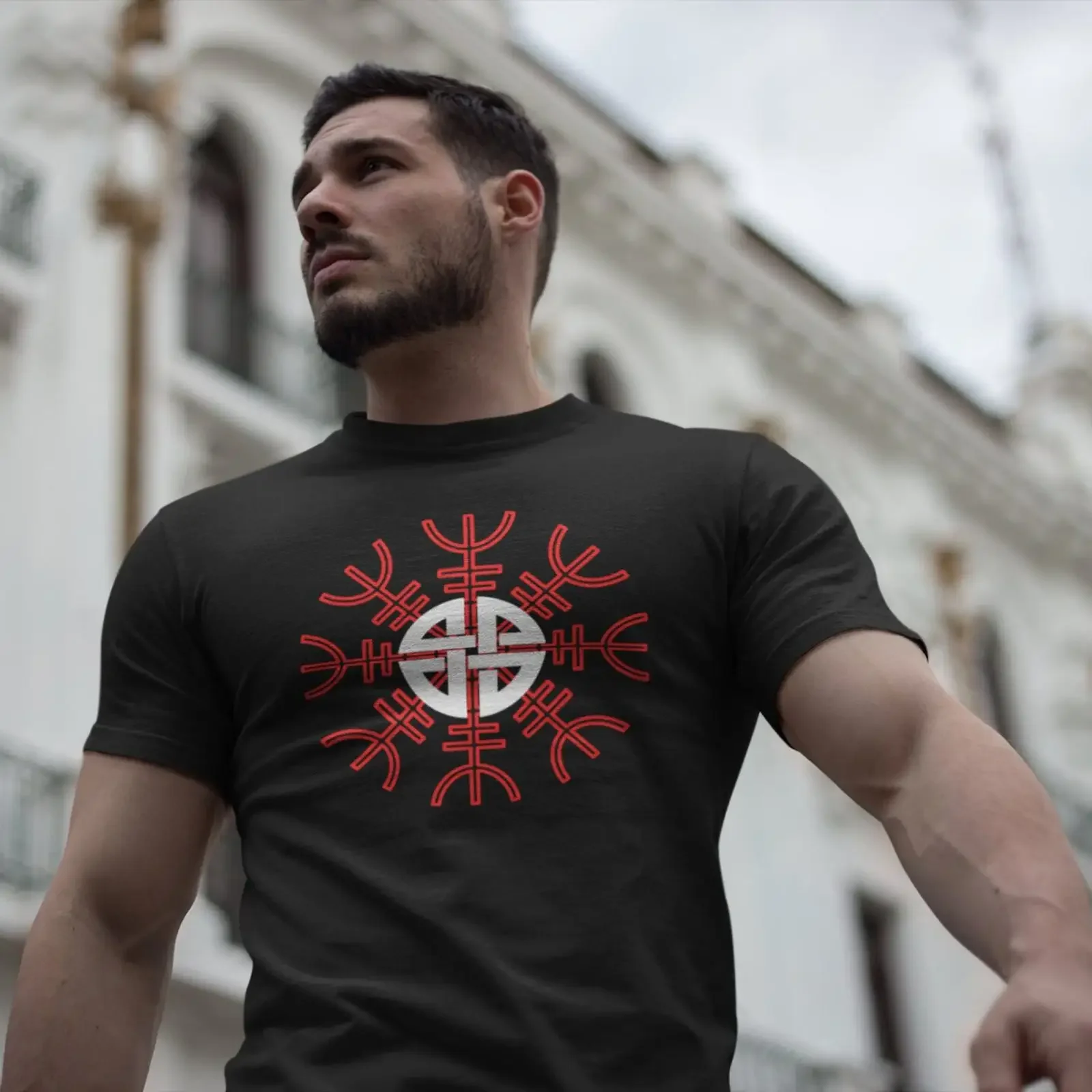 T-shirt Helm Of Awe Viking, motif bouclier noué, mythologie nordique, talisman nordique, vêtements gothiques, vêtements de créateur vintage délavés