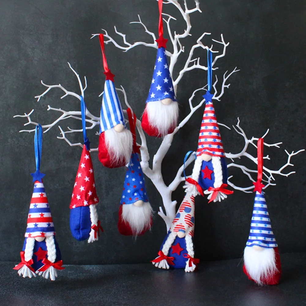 

Eight Independence Day Faceless Dolls Christmas Tree Ornaments Plush Cute Holiday Doll Pendant Holiday Home Dwarf Decorations