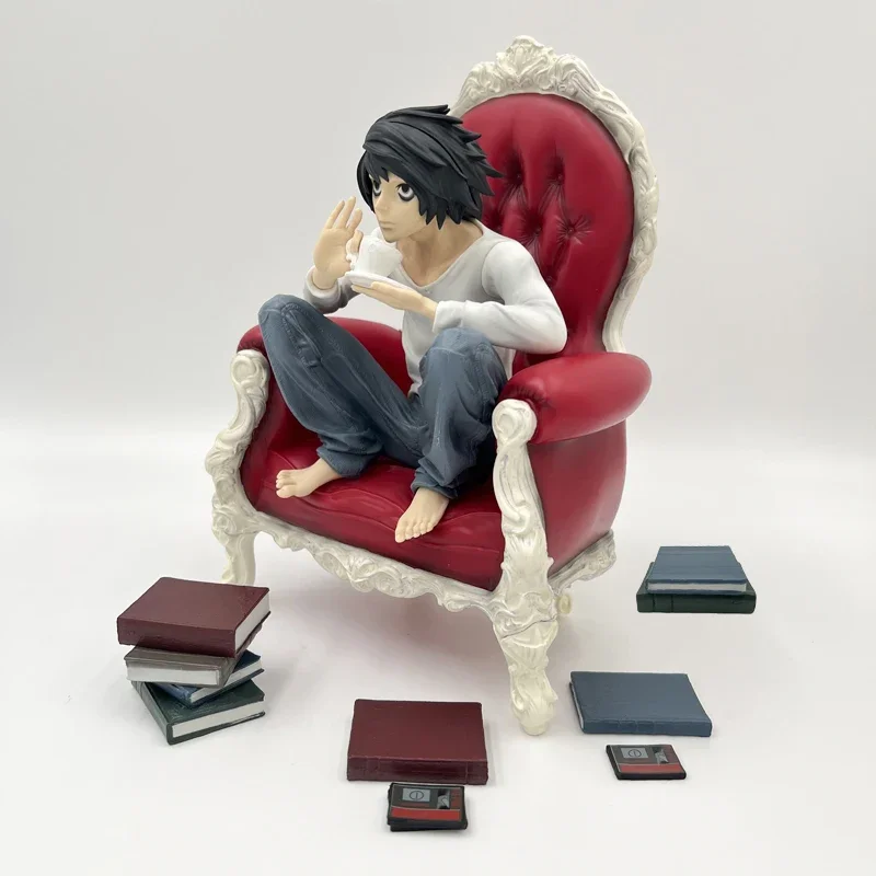 24cm Death Note L Lawliet Anime Figure Coffee Watari & L Action Figure Light Yagami Figurine GK Collectible Model Doll Toy Gifts