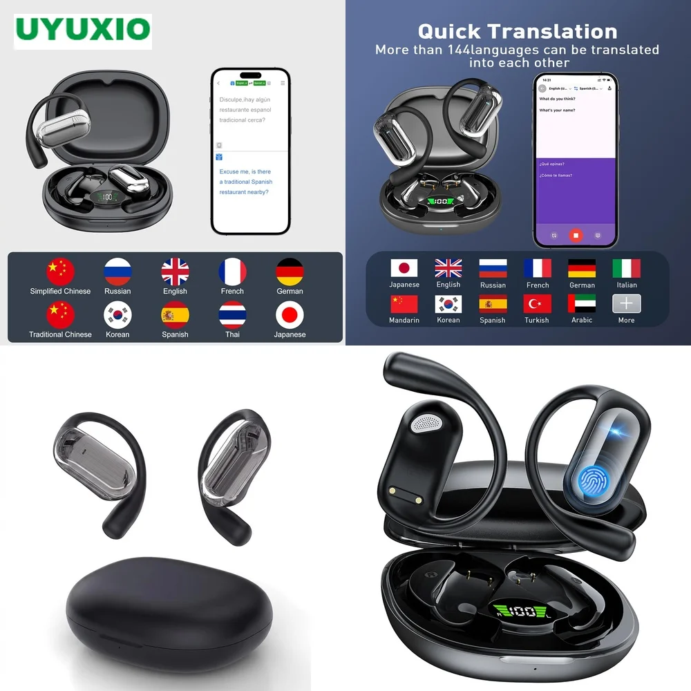 Global AI Translation Earbuds 4 Modes No Subscription 144 Languages BT 5.4 Open-Ear Wireless Earphone Real-Time Translation OWS