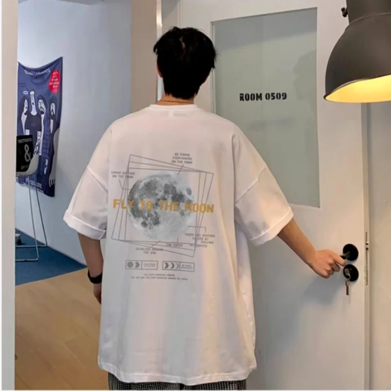 30kg To 120kg Korean Style Lazy Feeling Wearing Moon Pattern T-shirt Daily Basic Top Casual Versatile Shirt image 6