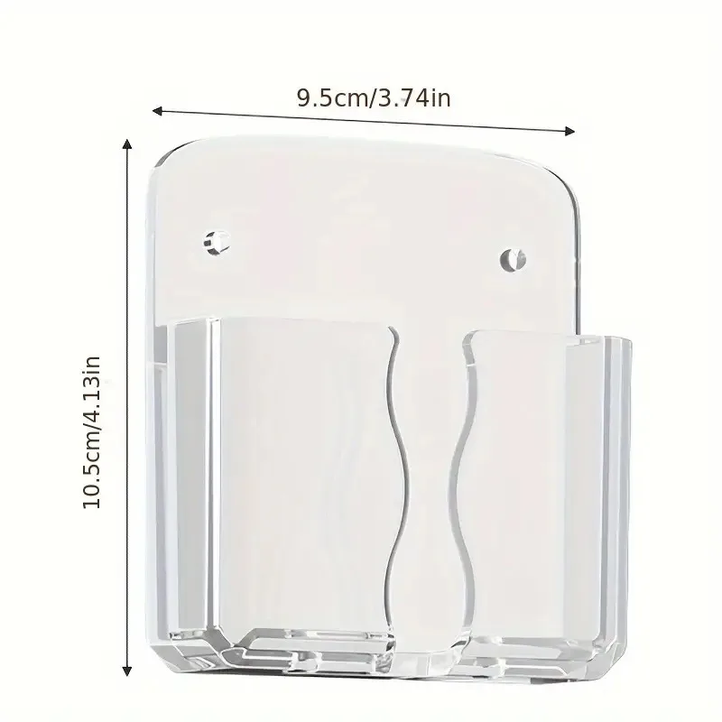 Transparent Wall-Mounted Universal Cell Phone Holder With Charging Holes Adhesive Remote Control Base Bedside Organizer