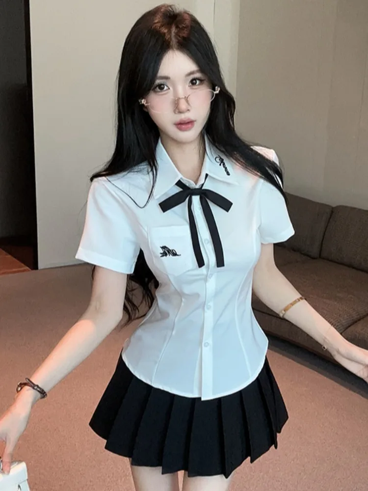 

Slimming Short Sleeve Uniform Set College Style Spring Summer Pleated Skirt Women's Fashion Two-Piece Suit Korean Version Hig...