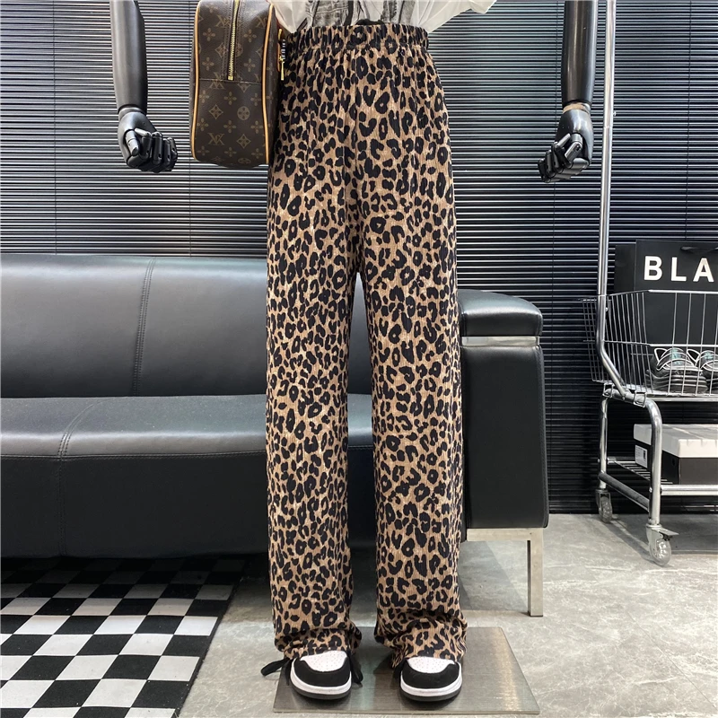 

New 2022 Designer new style Famous brand Retro Leopard Print Straight Casual pants Versatile Loose Elastic waist pants