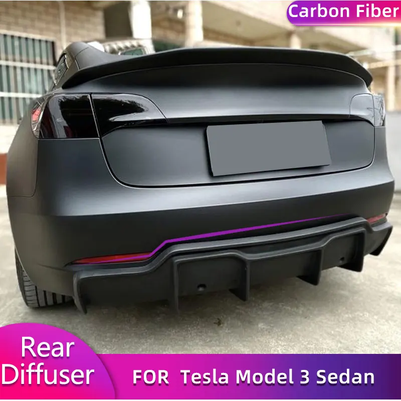 

Carbon Fiber Rear Bumper Diffuser Lip Spoiler for Tesla Model 3 Sedan 4-Door 2016-2020 Car Rear Diffuser Lip Guard Body Kit