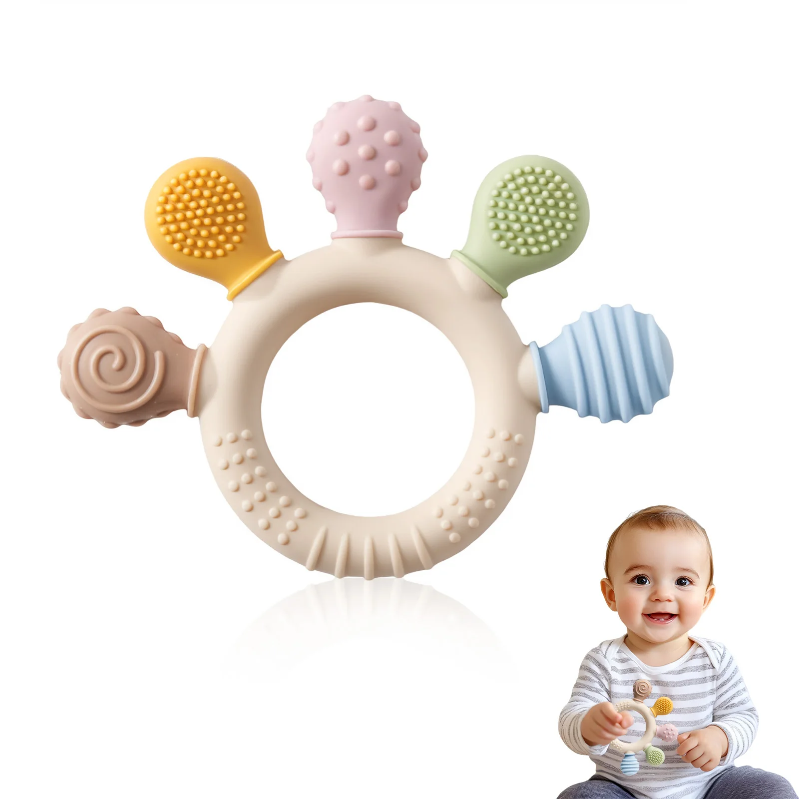 

1pc Silicone Teether Baby 0 12 Months Teething Toys Teether Ring Silicone Baby Teether Toys for Toddler BPA Free Baby Toys Gifts
