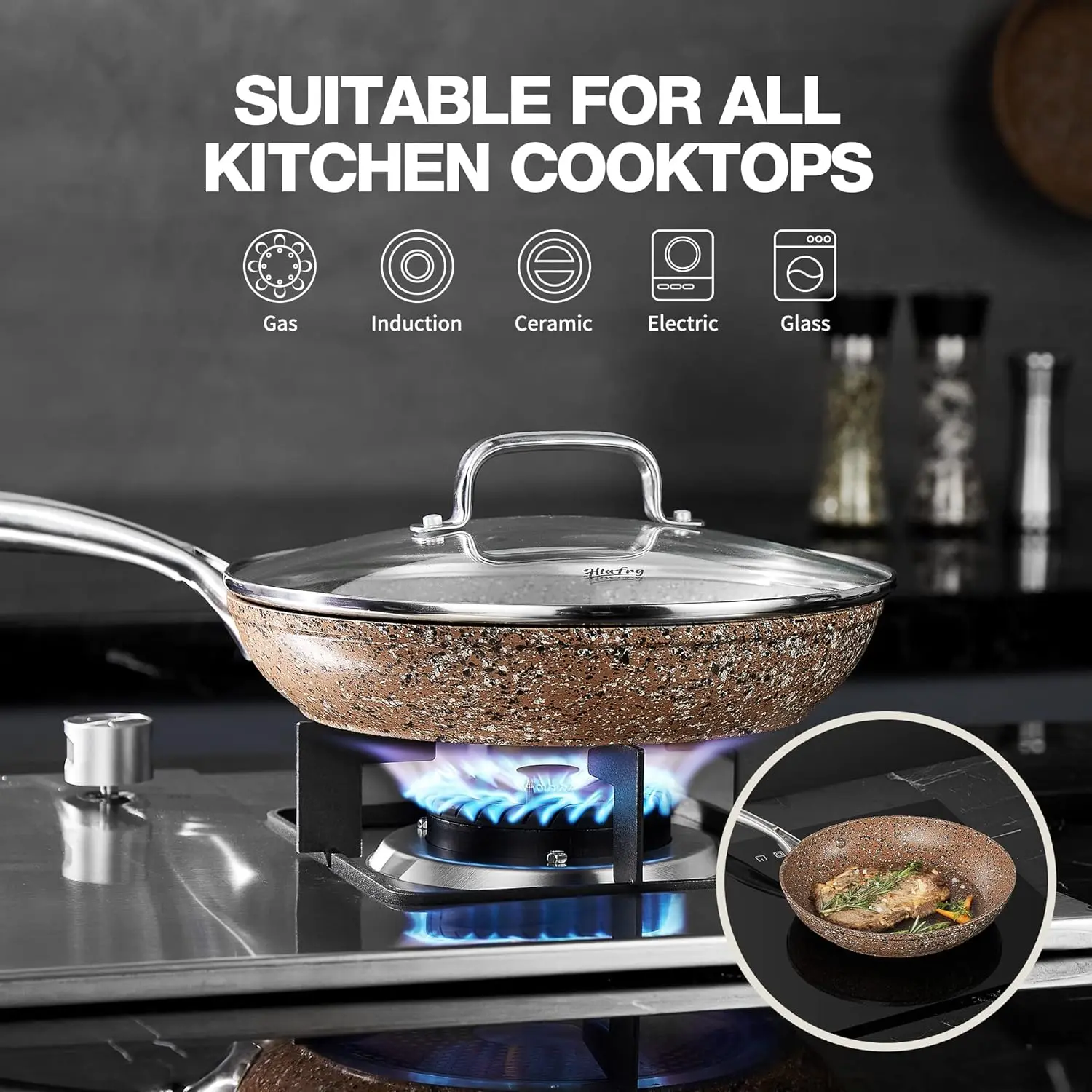 

Hlafrg 10Inch Frying Pan Kitchenware Three-layer Granite Does Not Stick Coating All-stove Universal Stainless Steel Skillet