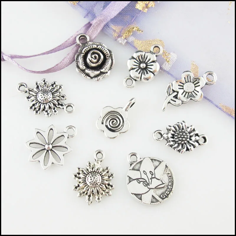 Fashion New Sunflower Star Rose Flower Charms Tibetan Silver Plated Pendants For Gifts Jewelry