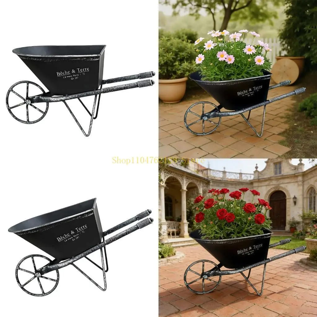 Decorative Wheeled Planter Flower Container Retro Iron Flowerpot For Balcony best sale