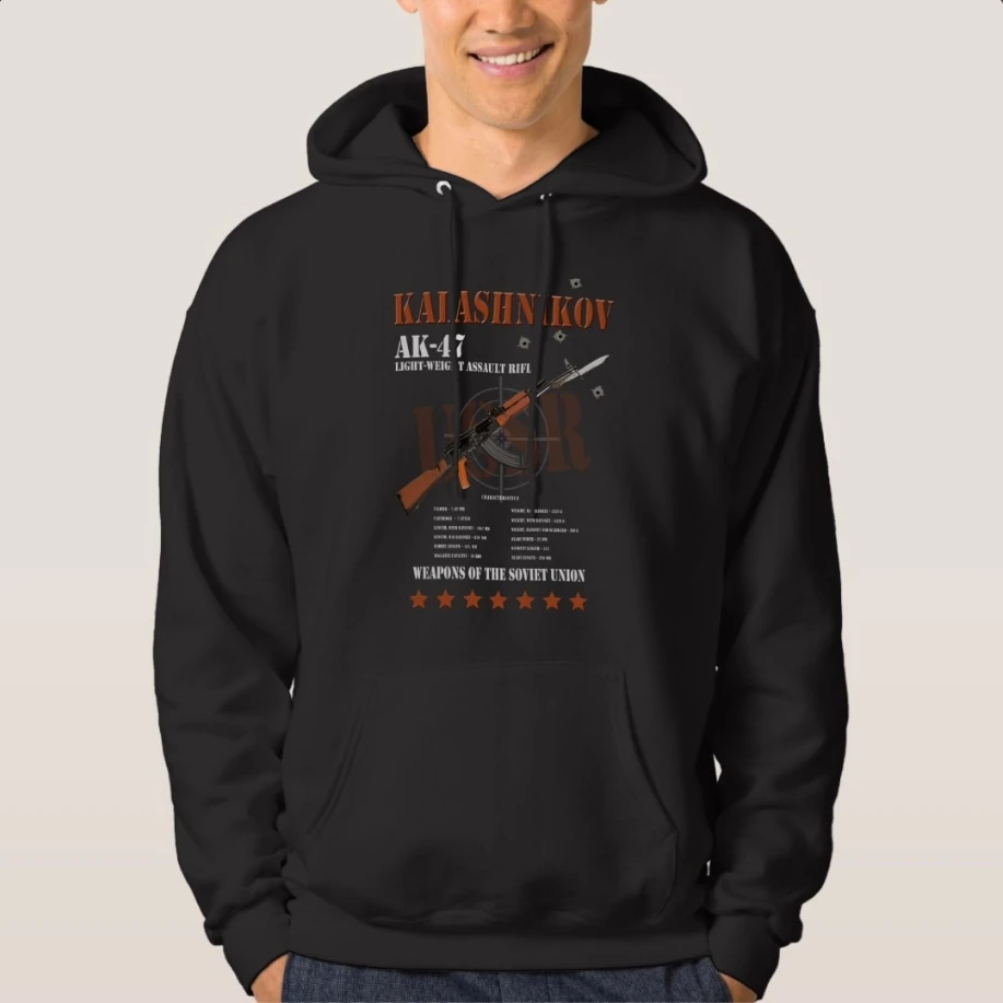 Rare Soviet Russian AK-47 Assault Rifle Kalashnikov Guns Pullover Hoodie Comfortable Cotton Casual Mens Sweatshirts Streetwear