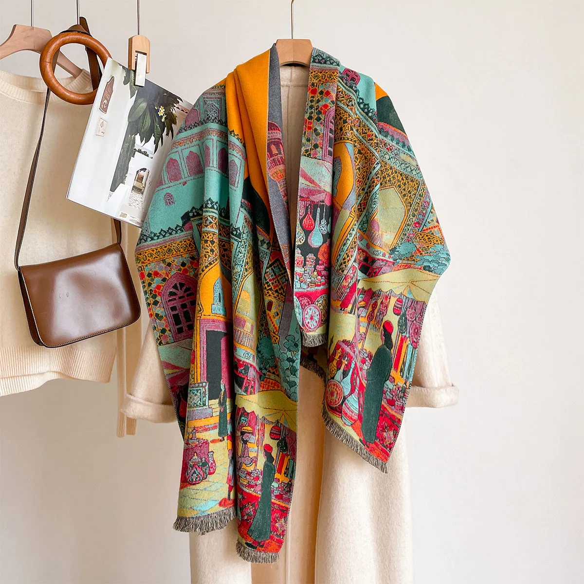 Women Imitation Cashmere Scarf Reversible Kerchief Shawl Winter Thick Warm Large Scarf Pashmina Blanket Wrap