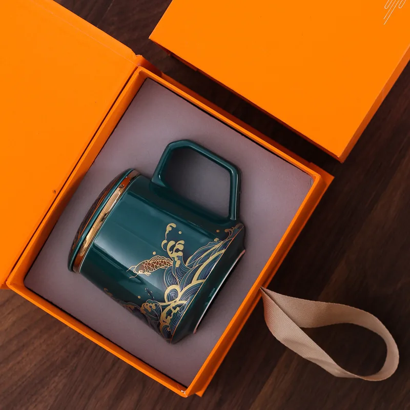 Gilt Silver Ceramic Personal Drinking Cup Large Lacquer Office Home Mug Gift Box999Pure Silver with Filter