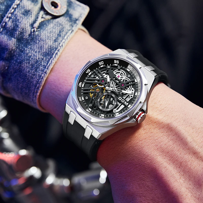 DOM Mechanical Automatic Watch Leisure Business High Luxury High quality men\'s watch Men\'s Mechanical watchSilver