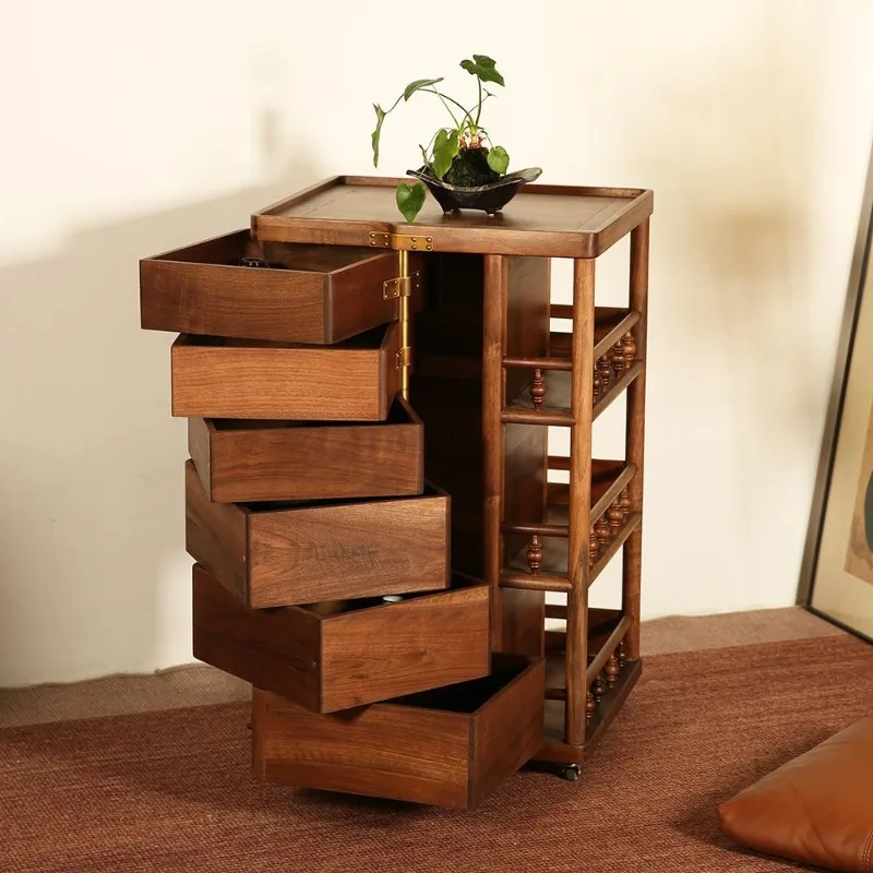 Solid wood rotating storage cabinet 360 ° mobile table, new Chinese style, locker