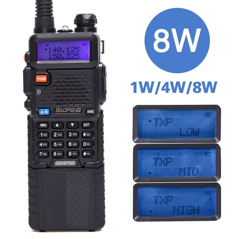 Baofeng-High Power Portable Walkie Talkie, UV-5R, 8W, 3800mAh Battery, 10km, Two Way Radio, Dual Band, Cb Ham Radio, 2Pcs