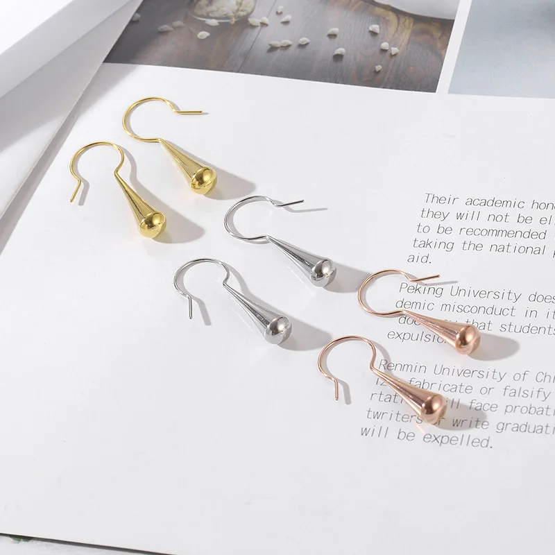 

Luxury Cone Shape Drop Earrings For Women Gold Silver Rose-gold Color Glossy Stainless Steel Eardrops Jewelry Wedding Party Gift