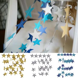 4M 7cm Shining Star Paper Drop Garland Banner Gold Silver Bunting Banner For Baby Shower Kids Room Wedding Hanging Decoration