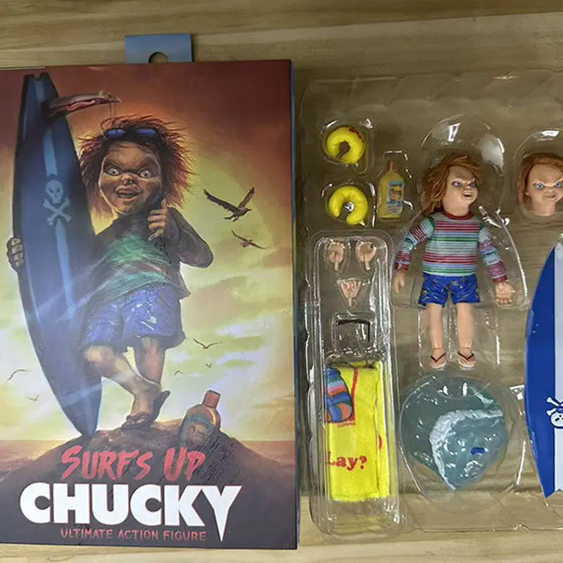 Série de films de jeu pour enfants, personnage de poupée Chucky, figurine d'action, modèle surf, accessoires d'ornement de bureau, jouet, cadeaux périphériques